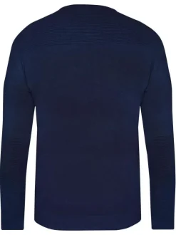 Pull marine uni avec une coupe droite un col rond et des manches longues