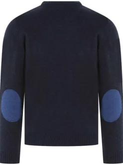 Pull marine uni avec une coupe droite, un col v et à manches longues