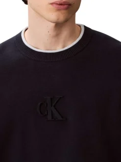 Pull marine uni coupe ajustée col rond avec des manches longues