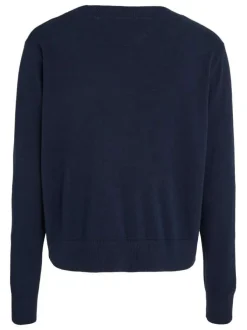 Pull marine uni coupe droite avec un col v et des manches longues