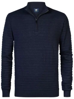Pull marine uni droit avec un col camionneur et à manches longues et rayures