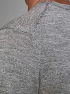 Pull MARK gris en laine merinos unie coupe droite col rond