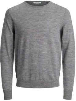 Pull MARK gris en laine merinos unie coupe droite col rond