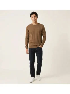 Pull marron avec un logo brodé à la poitrine une coupe droite et col rond