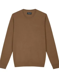 Pull marron avec un logo brodé à la poitrine une coupe droite et col rond