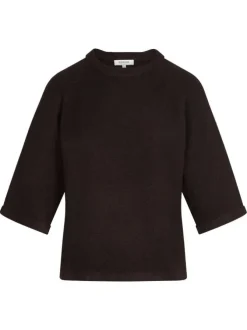 Pull marron coupe ample manches 3/4 pourvu d'un col rond