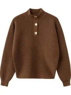 Pull marron uni en maille avec une coupe ample et des manches longues