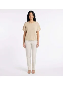 Pull Mau beige uni pourvu d'une coupe droite et de manches courtes