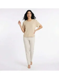 Pull Mau beige uni pourvu d'une coupe droite et de manches courtes
