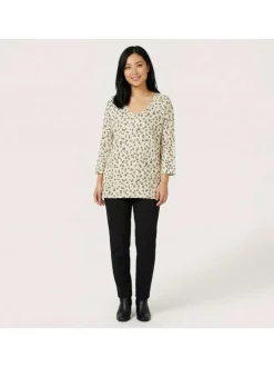 Pull motif léopard à coupe droite pourvu d'un col v et de manches longues