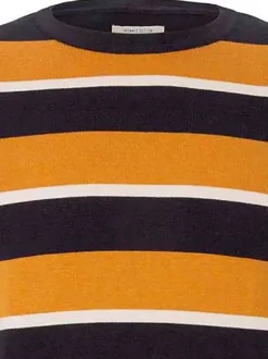 Pull moutarde en coton rayé coupe col rond