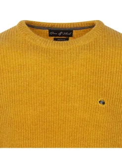 Pull moutarde uni avec une coupe droite, des manches longues et un col rond