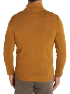 Pull moutarde uni à coupe droite, col montant et zippé et à manches longues