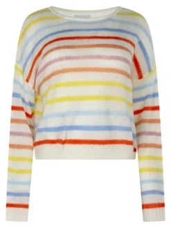 Pull multicolore à coupe droite pourvu d'un motif à rayures horizontales