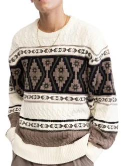 Pull multicolore en maille torsadée avec une coupe ample et un col rond