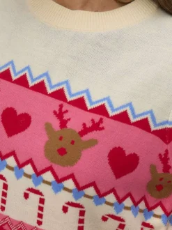 Pull multicolore à motif fantaisie avec col rond et manches longues