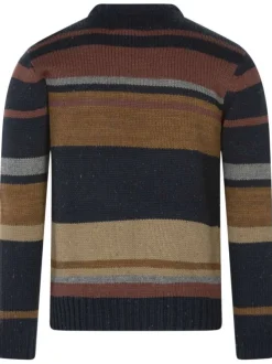 Pull multicolore rayé avec une coupe droite un col rond et des manches longues