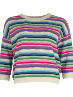 Pull multicolore à rayures avec une coupe droite et un col rond
