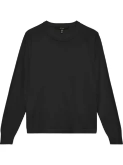 Pull noir à coupe ajustée pourvu d'un col rond et de manches longues