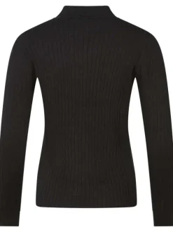 Pull noir côtelé à coupe près du corps et avec un col montant