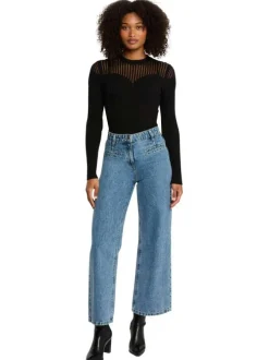 Pull noir côtelé à coupe près du corps et à buste transparent en forme de coeur