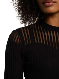 Pull noir côtelé à coupe près du corps et à buste transparent en forme de coeur