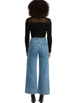 Pull noir côtelé à coupe près du corps et à buste transparent en forme de coeur