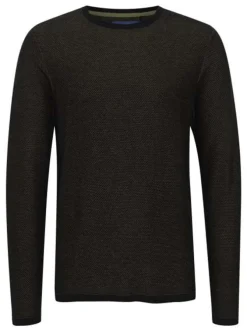 Pull noir en coton uni coupe droite col rond