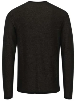 Pull noir en coton uni coupe droite col rond