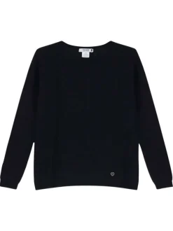 Pull noir en maille fine avec un col rond et des manches longues