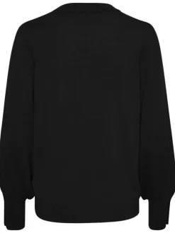Pull noir en maille fine avec une coupe ajustée et un col rond