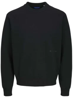 Pull noir en maille piquée à coupe droite et à col rond en bord-côte