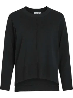 Pull noir en maille tricotée pourvu d'un col rond et de manches longues