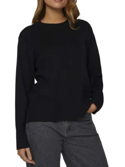Pull noir en maille tricotée pourvu d'un col rond et de manches longues
