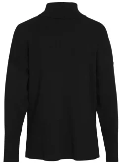 Pull noir en maille tricotée pourvu d'un col roulé et de manches longues