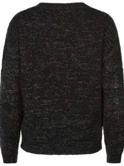 Pull noir et argenté en maille ajourée avec une coupe droite et un col rond