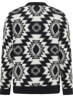 Pull noir et blanc à manches longues orné d'un motif psychédélique