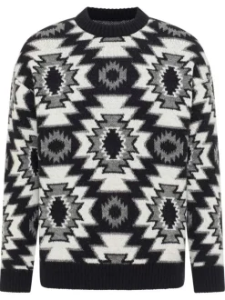 Pull noir et blanc à manches longues orné d'un motif psychédélique