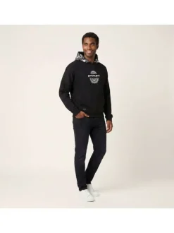 Pull noir à motifs avec une coupe droite à capuche et à manches longues