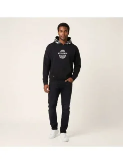 Pull noir à motifs avec une coupe droite à capuche et à manches longues