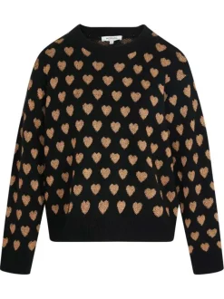 Pull noir à motifs coeurs avec une coupe droite et un col rond