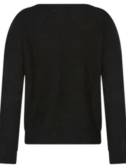 Pull noir pailleté doux épais avec une coupe droite et un col v