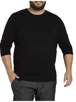 Pull noir pour homme en coton en maille piquée coupe droite