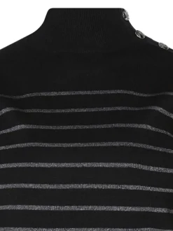 Pull noir rayé à coupe droite avec un col montant et des manches longues