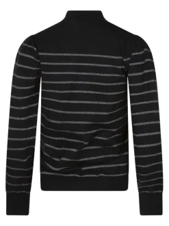 Pull noir rayé à coupe droite avec un col montant et des manches longues