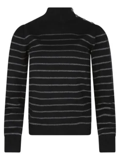 Pull noir rayé à coupe droite avec un col montant et des manches longues