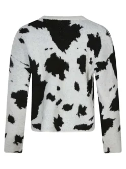 Pull noir tacheté à coupe cropped col rond et manches longues