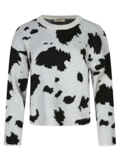 Pull noir tacheté à coupe cropped col rond et manches longues