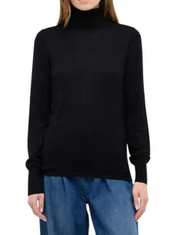 Pull noir uni avec un col roulé côtelé et des manches longues