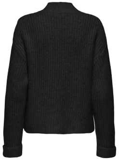 Pull noir uni avec une coupe droite à col montant et des manches longues